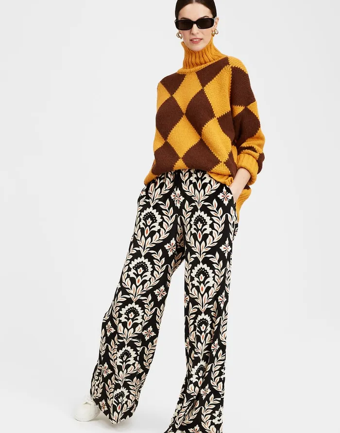 La Doublej Argyle Sweater Yellow Brown In Wool Women Knitwear