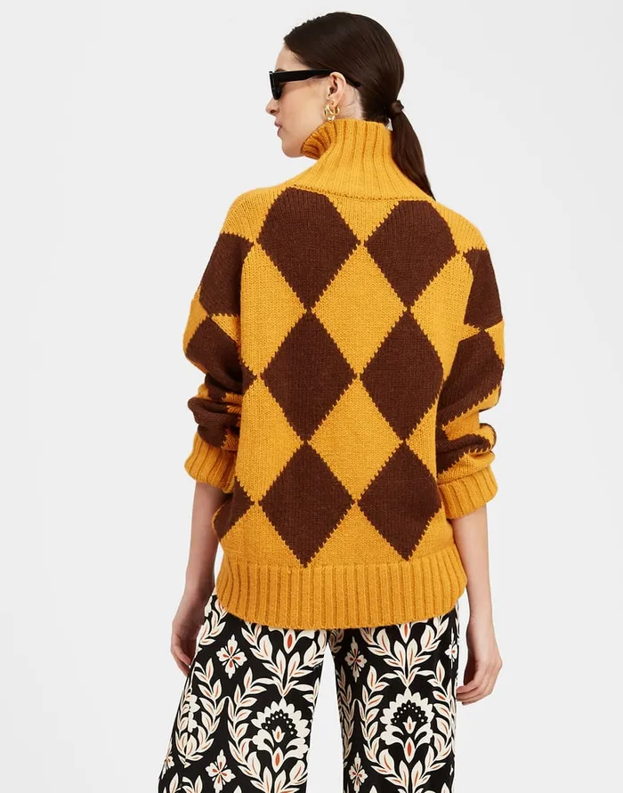 La Doublej Argyle Sweater Yellow Brown In Wool Women Knitwear