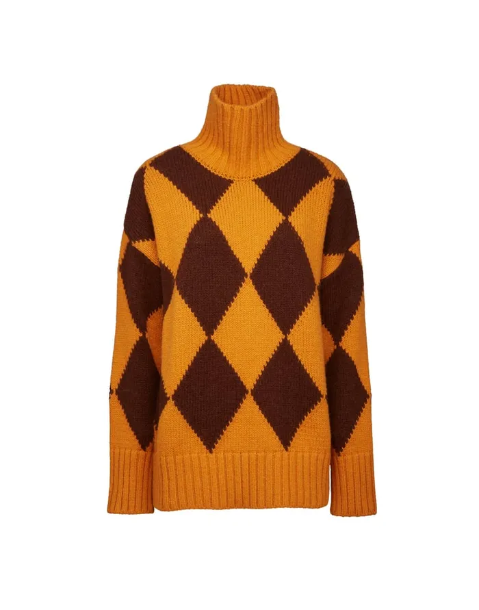 La Doublej Argyle Sweater Yellow Brown In Wool Women Knitwear