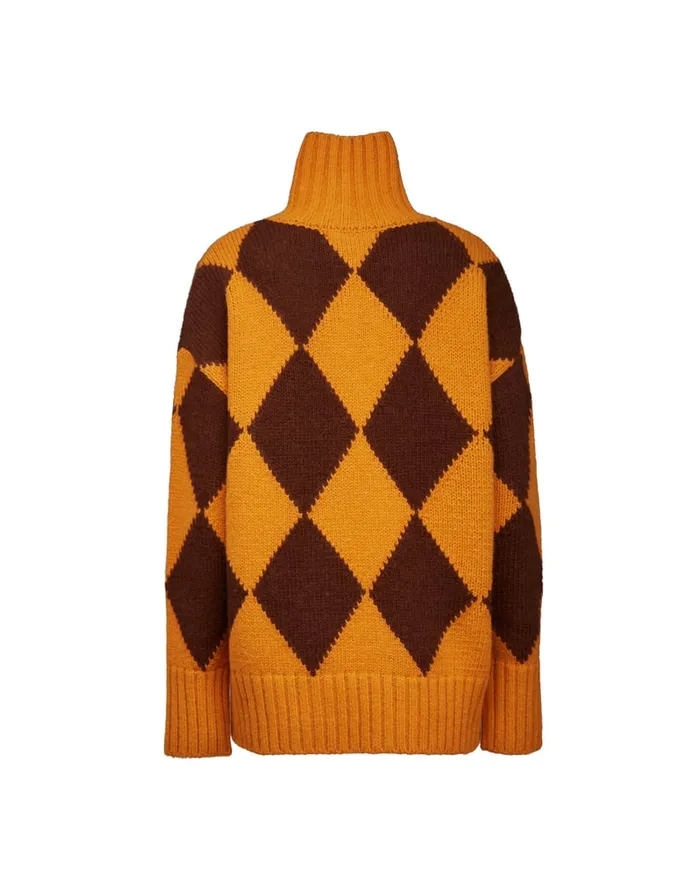 La Doublej Argyle Sweater Yellow Brown In Wool Women Knitwear