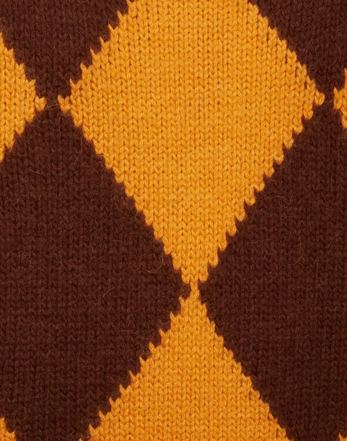 La Doublej Argyle Sweater Yellow Brown In Wool Women Knitwear