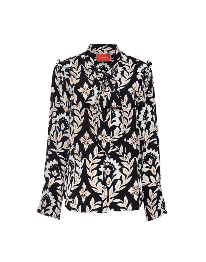 La Doublej Ascot Shirt Ghirlanda Black In Crepe De Chine Women Shirts and Tops