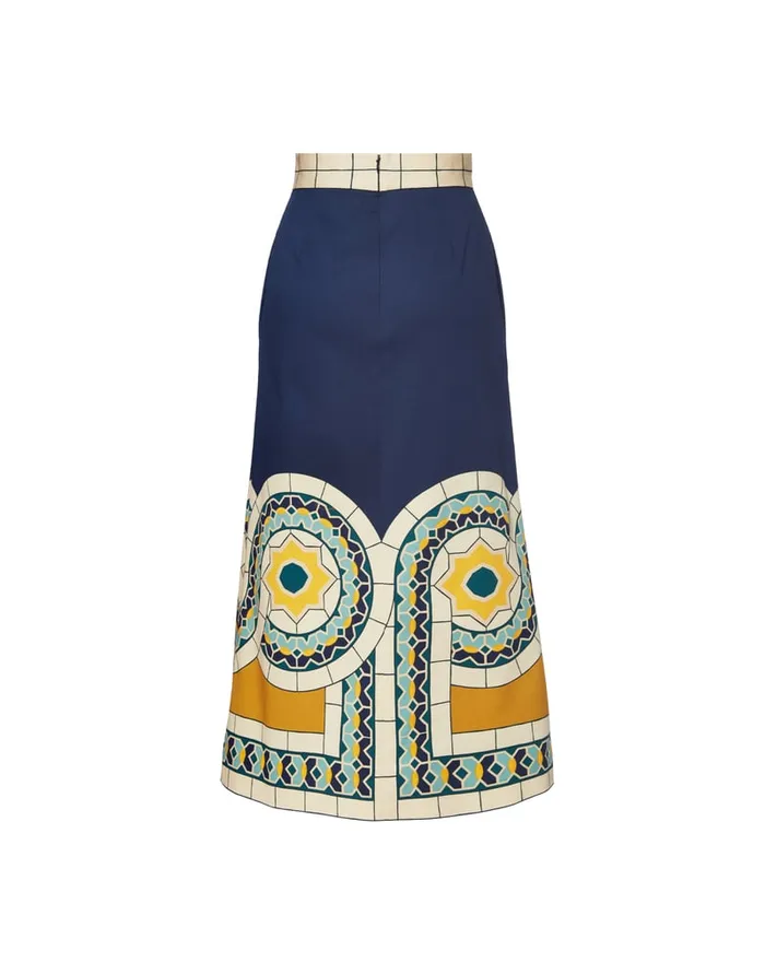 La Doublej Baia Skirt Mudejar Place Blue In Flat Cotton Stretch Women Skirts