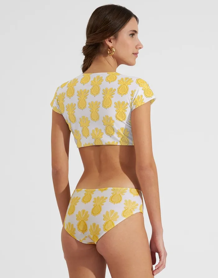 La Doublej Bardot Top Pineapple Sunflower White In Lycra Women Swimwear