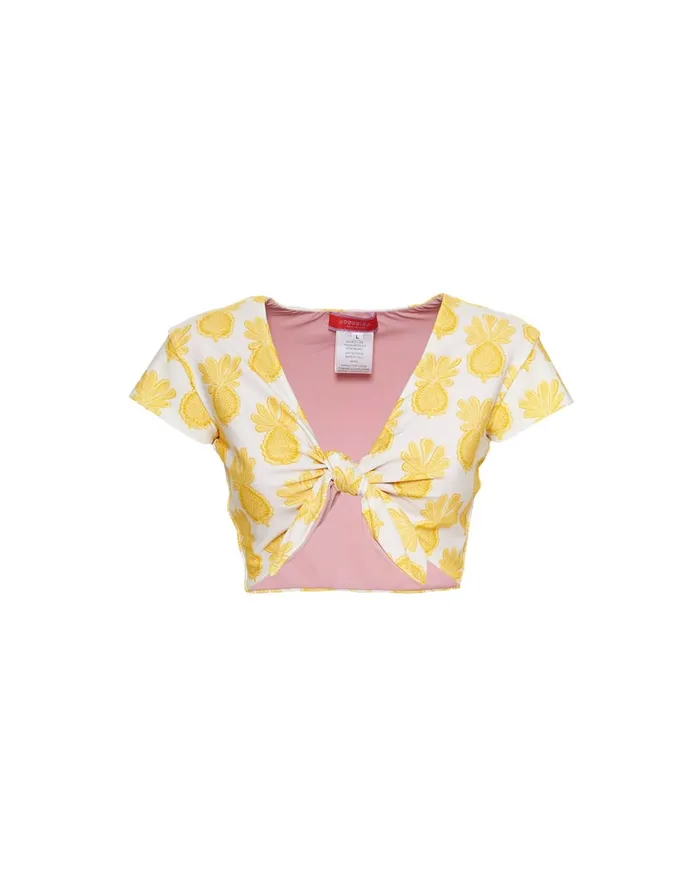 La Doublej Bardot Top Pineapple Sunflower White In Lycra Women Swimwear