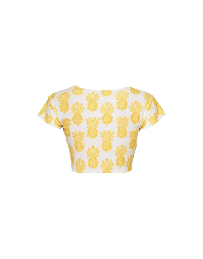 La Doublej Bardot Top Pineapple Sunflower White In Lycra Women Swimwear