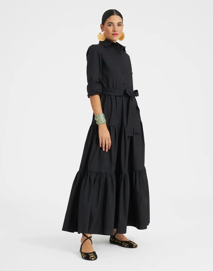La Doublej Bellini Dress Solid Black In Cotton Poplin Women Dresses