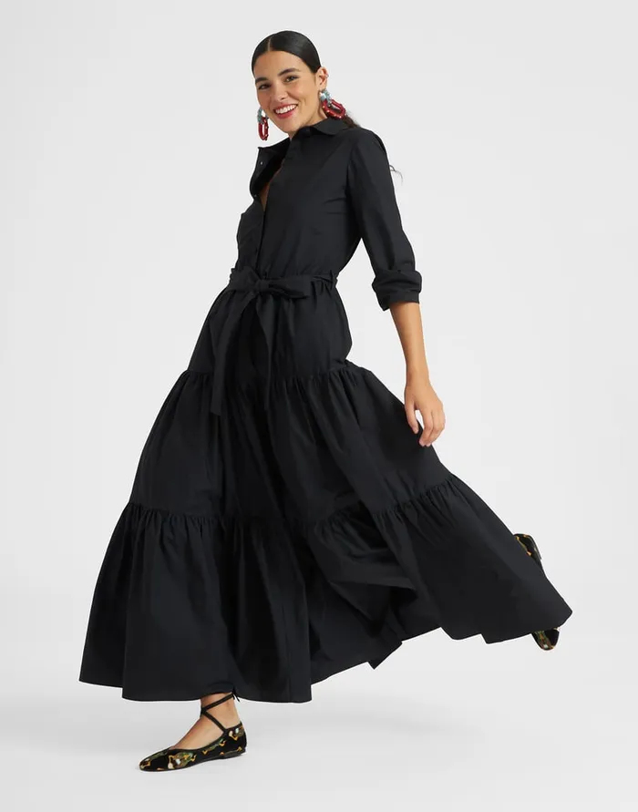 La Doublej Bellini Dress Solid Black In Cotton Poplin Women Dresses