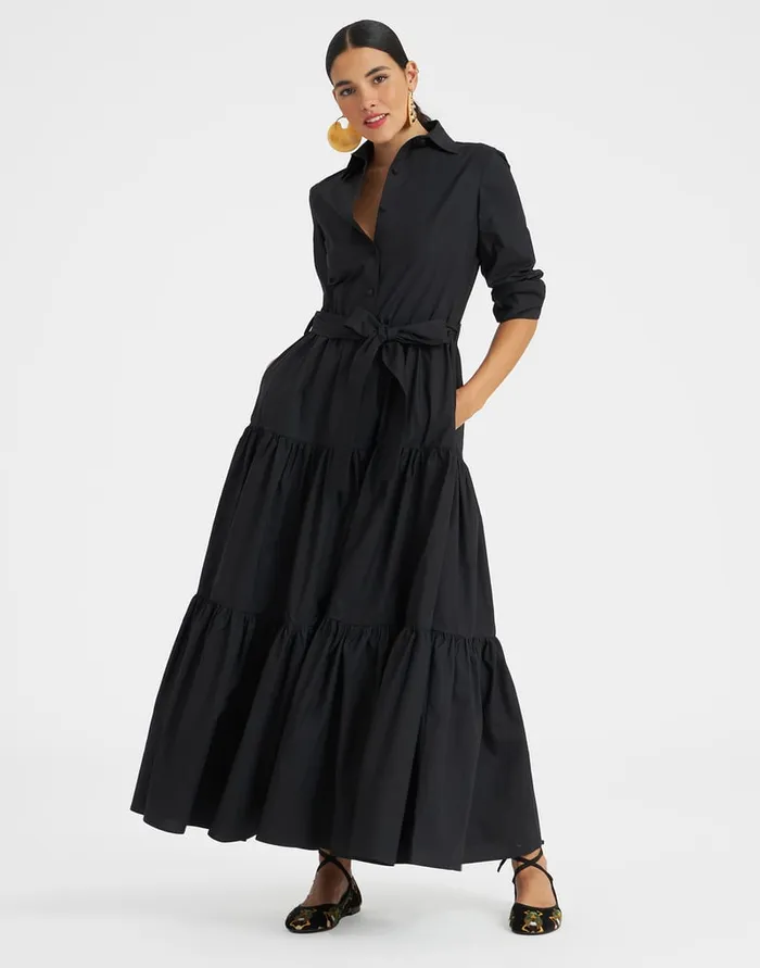 La Doublej Bellini Dress Solid Black In Cotton Poplin Women Dresses
