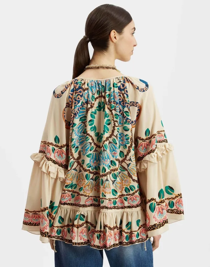 La Doublej Boho Blouse Eve Ecru In Crepe De Chine Women Shirts and Tops