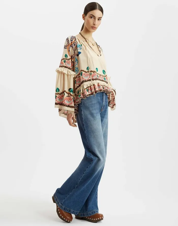 La Doublej Boho Blouse Eve Ecru In Crepe De Chine Women Shirts and Tops
