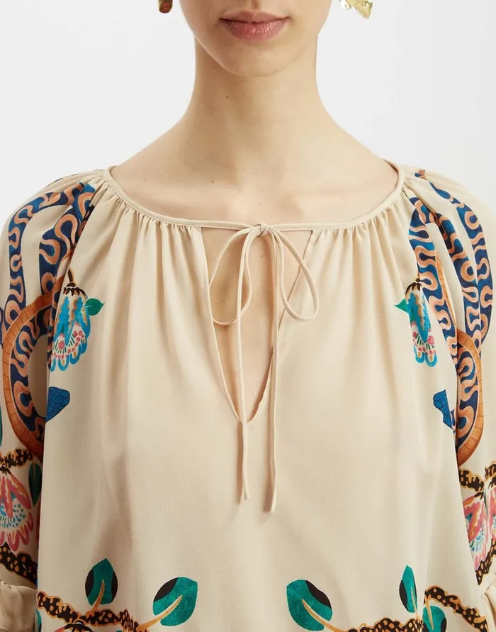 La Doublej Boho Blouse Eve Ecru In Crepe De Chine Women Shirts and Tops