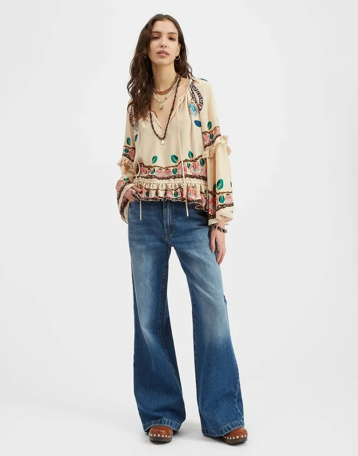 La Doublej Boho Blouse Eve Ecru In Crepe De Chine Women Shirts and Tops