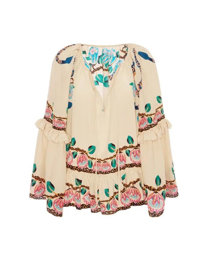 La Doublej Boho Blouse Eve Ecru In Crepe De Chine Women Shirts and Tops