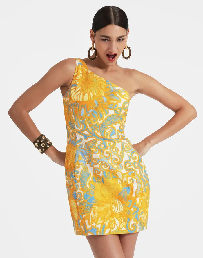 La Doublej Bold Shoulder Mini Dress Anemone Orange In Shot Cotton Women Dresses