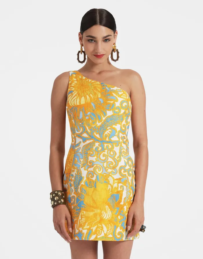 La Doublej Bold Shoulder Mini Dress Anemone Orange In Shot Cotton Women Dresses