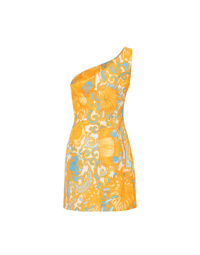 La Doublej Bold Shoulder Mini Dress Anemone Orange In Shot Cotton Women Dresses