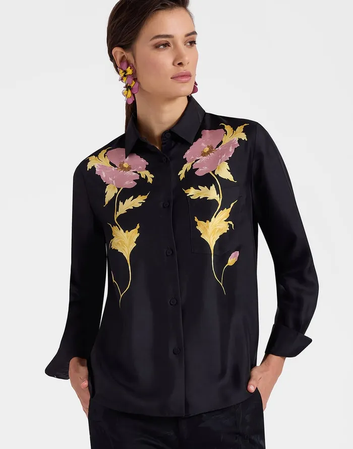 La Doublej Boy Shirt Sylph Place Black In Silk Twill Women Shirts and Tops