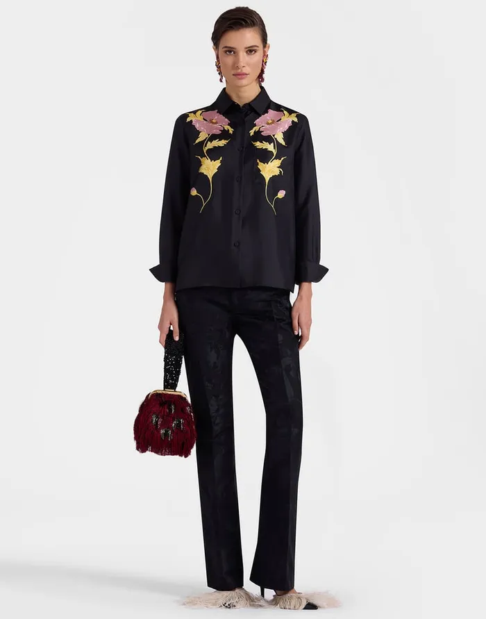 La Doublej Boy Shirt Sylph Place Black In Silk Twill Women Shirts and Tops