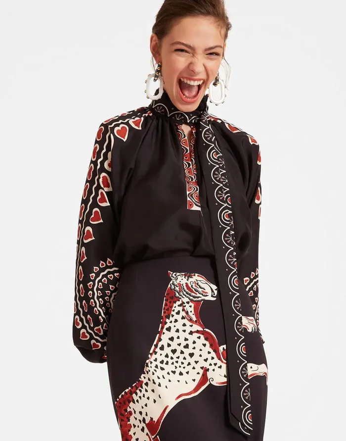 La Doublej Cerere Blouse Gattopardo Place Black In Silk Voile Women Shirts and Tops