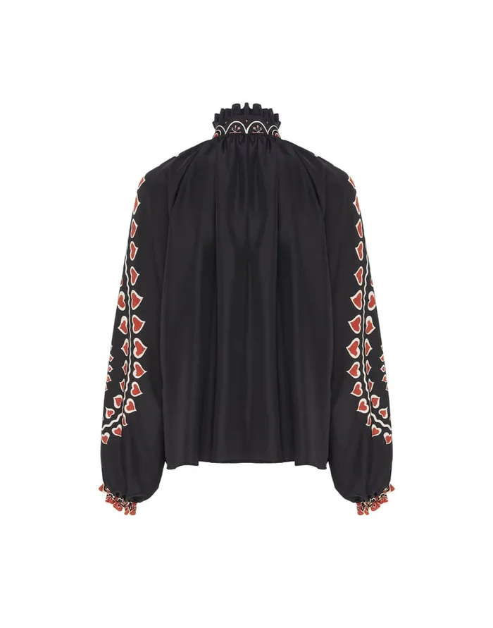 La Doublej Cerere Blouse Gattopardo Place Black In Silk Voile Women Shirts and Tops
