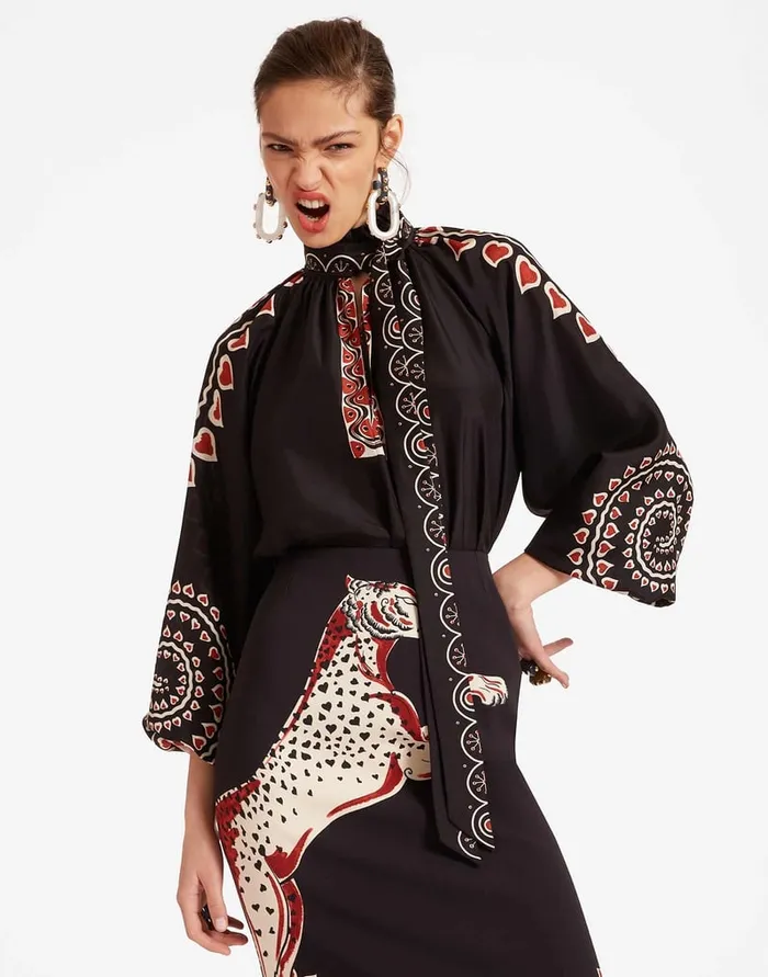 La Doublej Cerere Blouse Gattopardo Place Black In Silk Voile Women Shirts and Tops