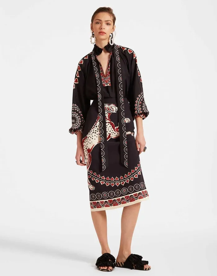 La Doublej Cerere Blouse Gattopardo Place Black In Silk Voile Women Shirts and Tops