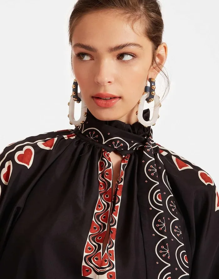 La Doublej Cerere Blouse Gattopardo Place Black In Silk Voile Women Shirts and Tops