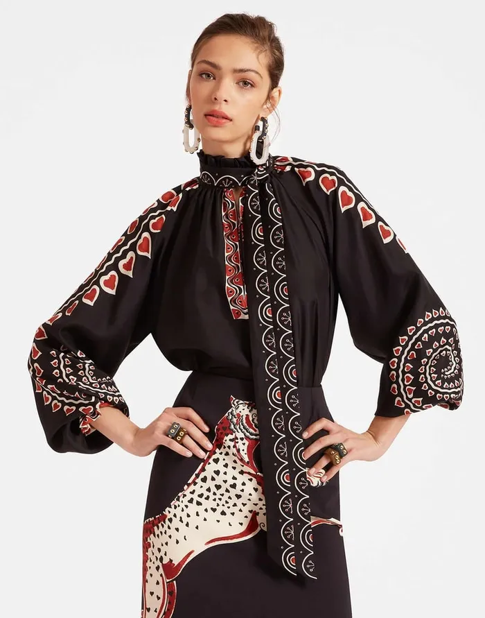 La Doublej Cerere Blouse Gattopardo Place Black In Silk Voile Women Shirts and Tops