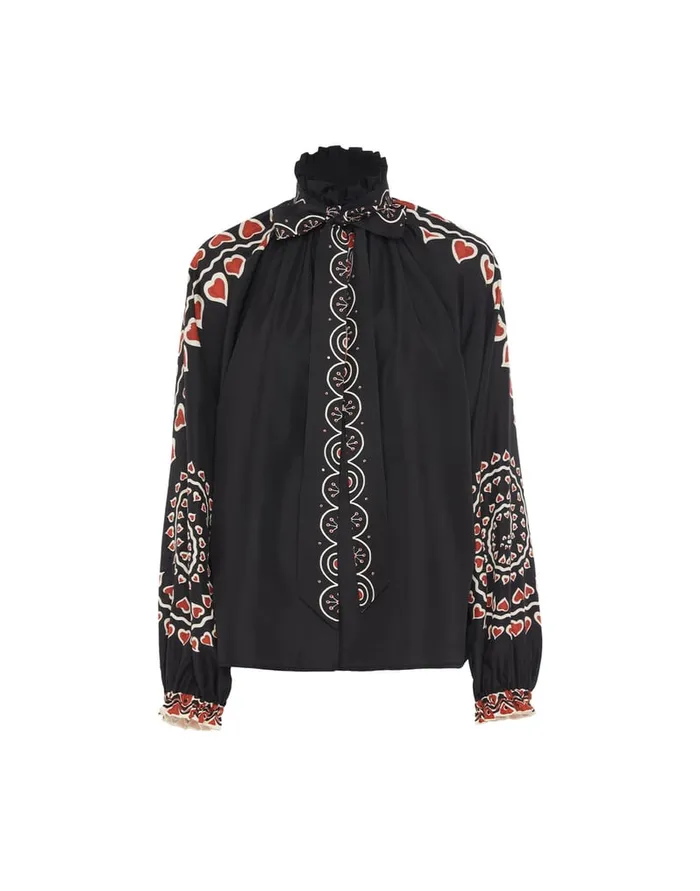 La Doublej Cerere Blouse Gattopardo Place Black In Silk Voile Women Shirts and Tops
