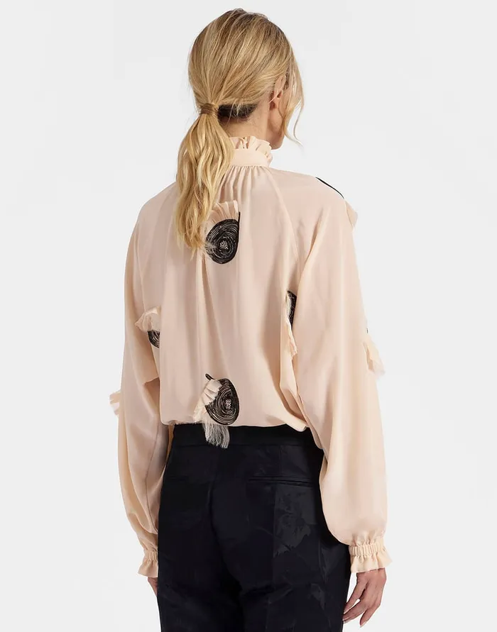 La Doublej Cerere Blouse Solid Light Pink In Crepe De Chine Silk Embroidered Women Shirts and Tops
