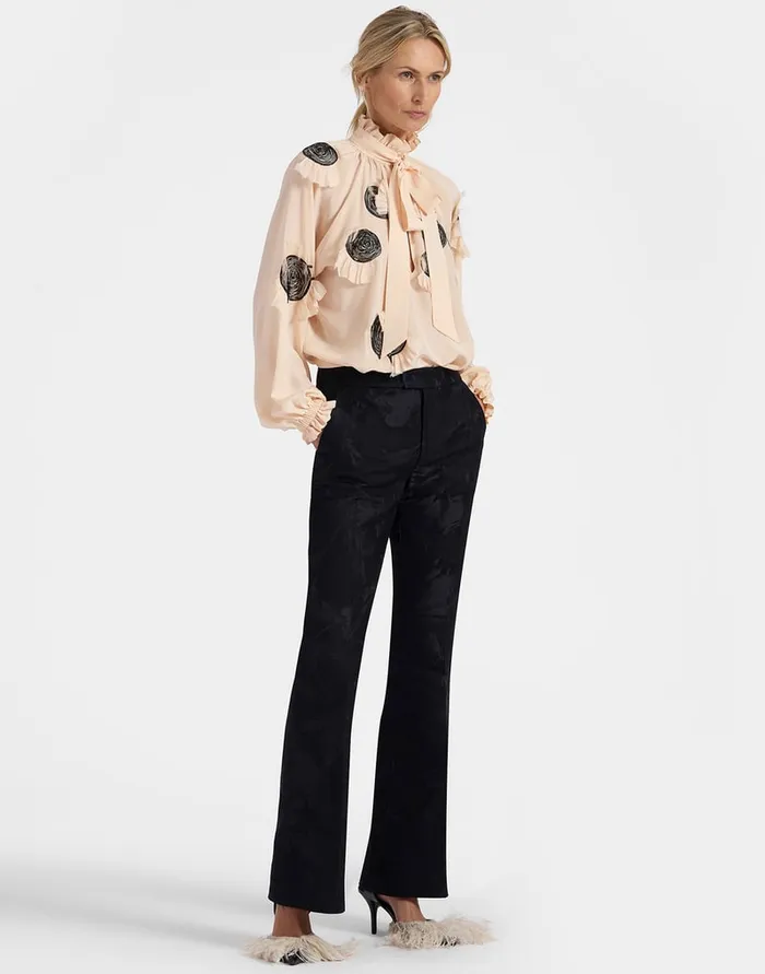 La Doublej Cerere Blouse Solid Light Pink In Crepe De Chine Silk Embroidered Women Shirts and Tops