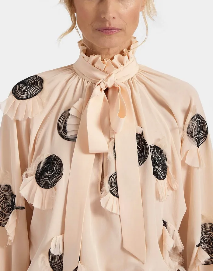 La Doublej Cerere Blouse Solid Light Pink In Crepe De Chine Silk Embroidered Women Shirts and Tops