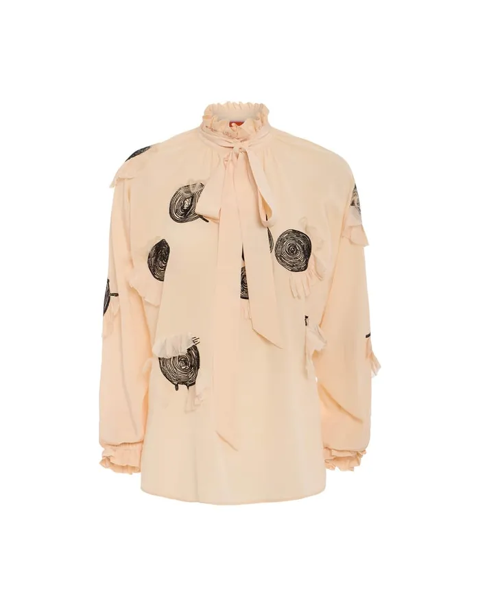 La Doublej Cerere Blouse Solid Light Pink In Crepe De Chine Silk Embroidered Women Shirts and Tops