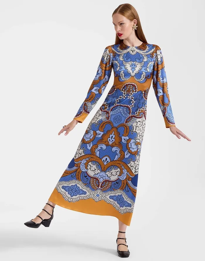 La Doublej Clingy Swing Dress Portal Place Light Blue In Stretch Satin Women Dresses