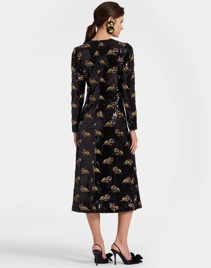 La Doublej Clingy Swing Mayfair Black In Paillettes Embroidered Women Dresses
