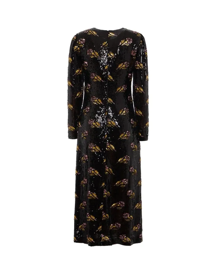 La Doublej Clingy Swing Mayfair Black In Paillettes Embroidered Women Dresses