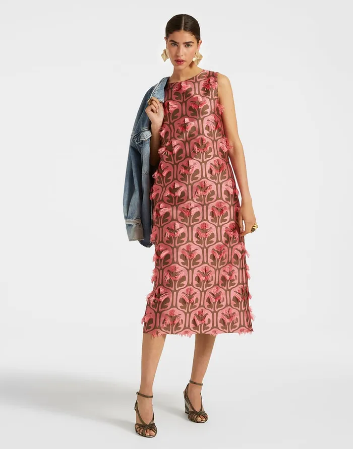 La Doublej Column Dress Grove KakiPink In Jacquard Women Dresses