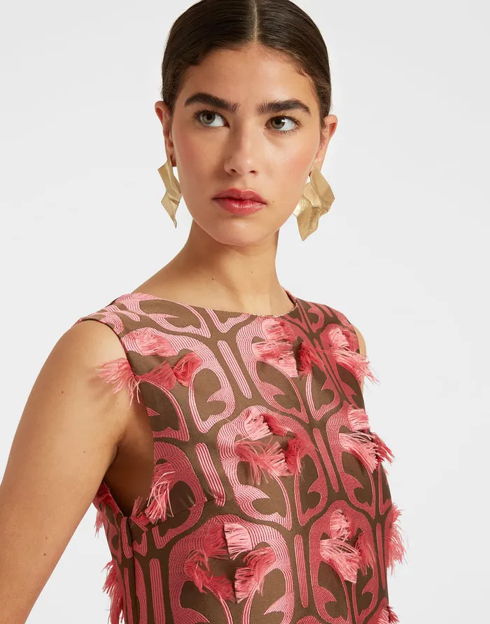 La Doublej Column Dress Grove KakiPink In Jacquard Women Dresses