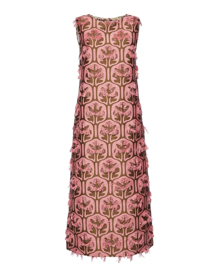 La Doublej Column Dress Grove KakiPink In Jacquard Women Dresses