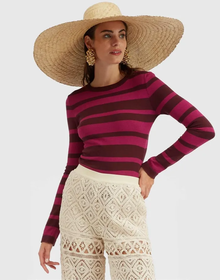 La Doublej Crew Top Solid Fuchsia In Cotton Cashmere Women Knitwear
