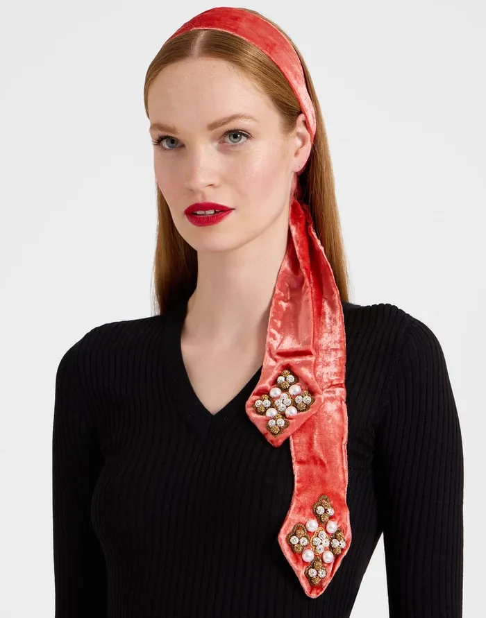 La Doublej Ella 2Ways Stole Solid Orange In Velvet Women Foulards and Scarves