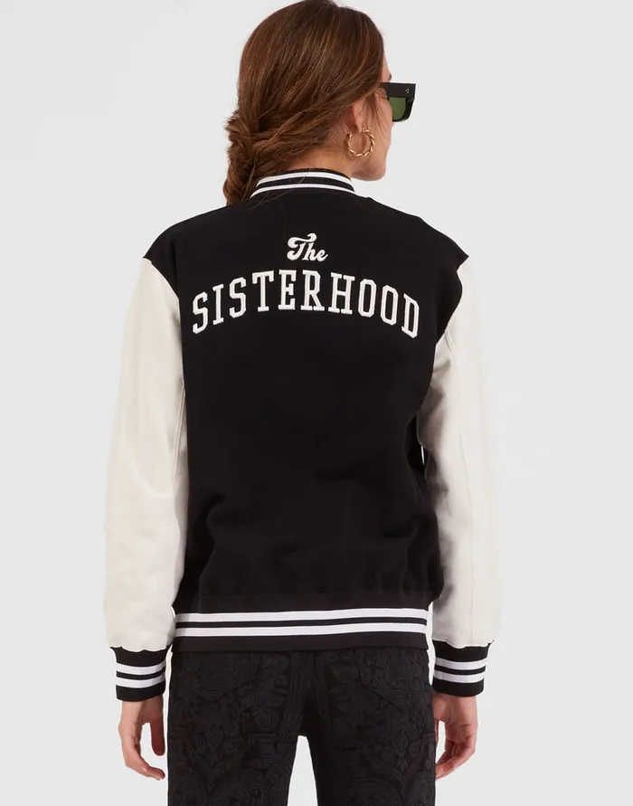La Doublej Embroidered Sisterhood Varsity Bomber Solid Black In Jersey Women TShirts and Sweatshirts