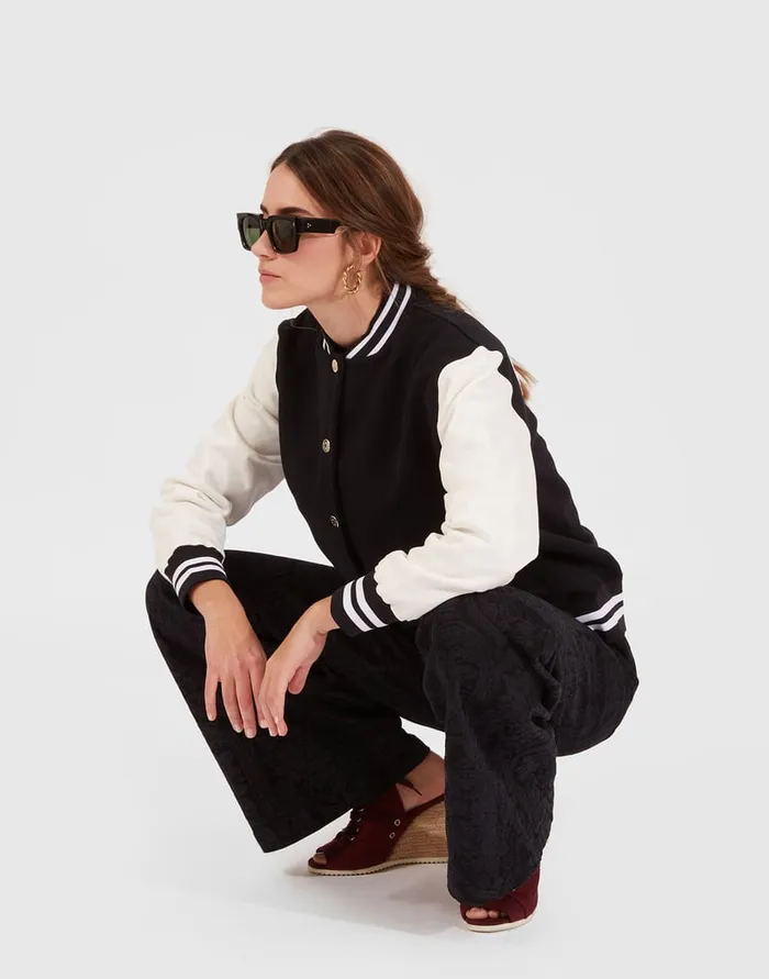 La Doublej Embroidered Sisterhood Varsity Bomber Solid Black In Jersey Women TShirts and Sweatshirts