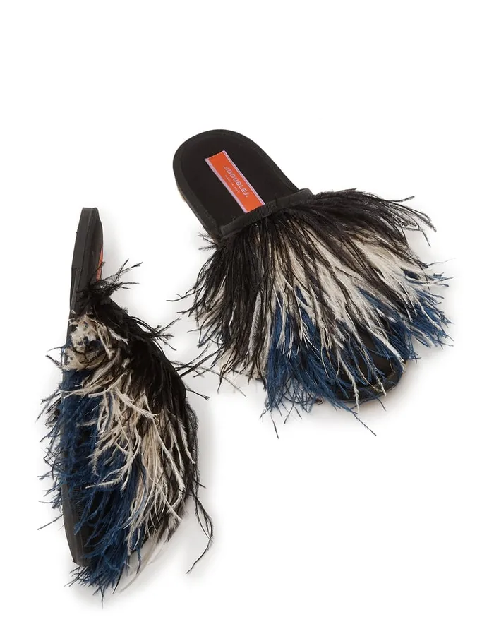 La Doublej Feather Slipper Solid Black In Raso Women Shoes