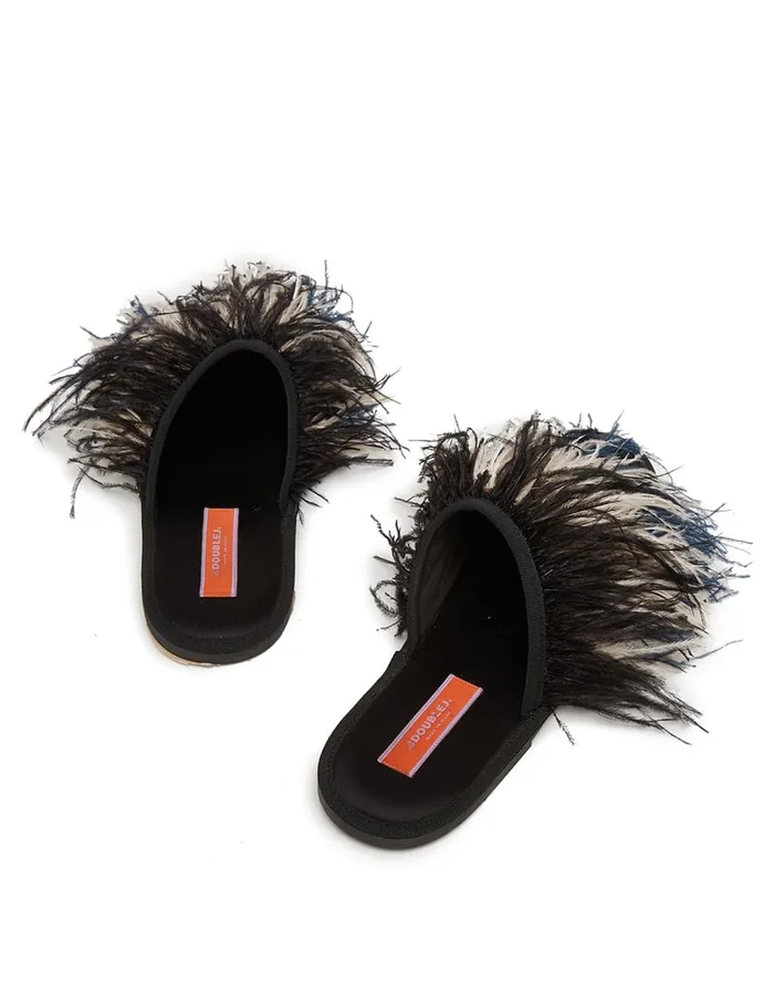 La Doublej Feather Slipper Solid Black In Raso Women Shoes