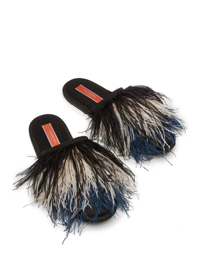 La Doublej Feather Slipper Solid Black In Raso Women Shoes