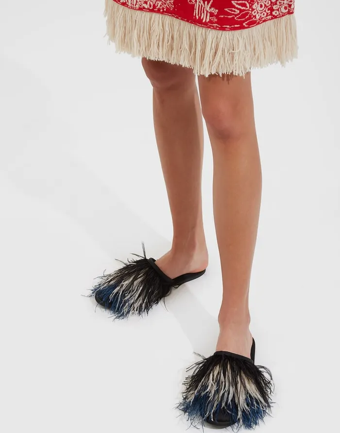 La Doublej Feather Slipper Solid Black In Raso Women Shoes