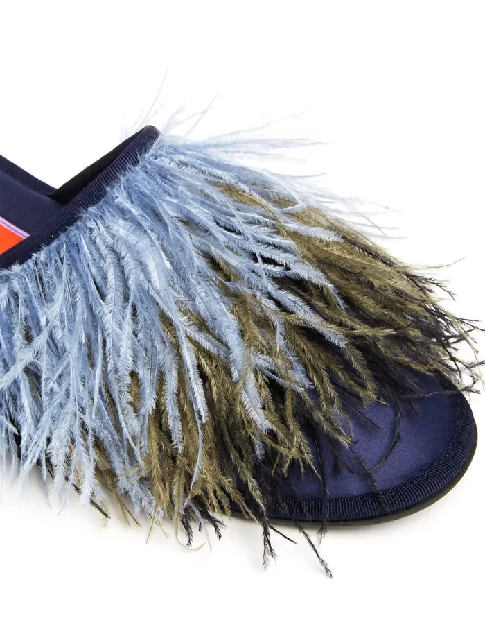 La Doublej Feather Slippers Solid Acquamarine In Raso Women Shoes