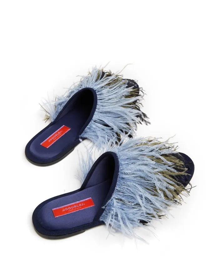 La Doublej Feather Slippers Solid Acquamarine In Raso Women Shoes